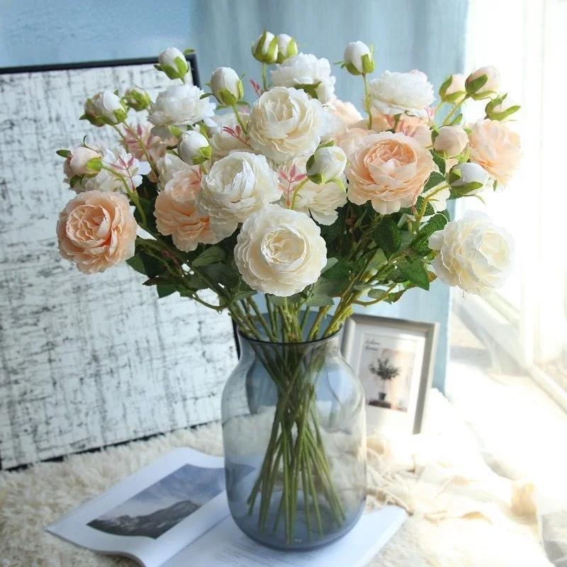 

A Set of Simulation Peony Rose Bouquet Home Living Room Floor Decoration Dried Flowers Fake Flowers Silk Ornaments Home Decor