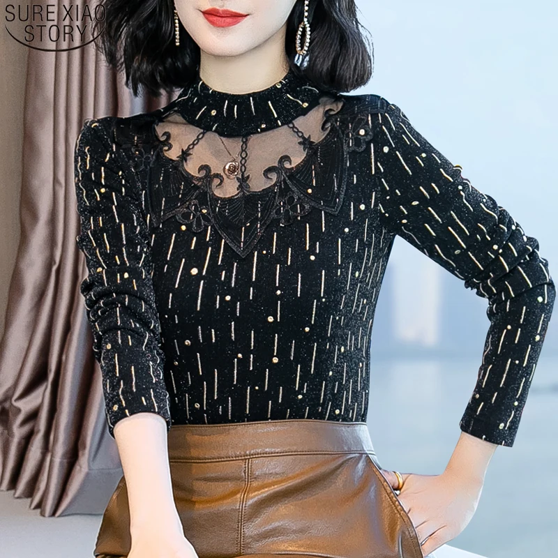 

Korean Fashion Hollow Out Women Tops Blusas Mujer De Moda 2019 Casual Long Sleeve Lace Blouse Turtleneck Clothes 7710 50