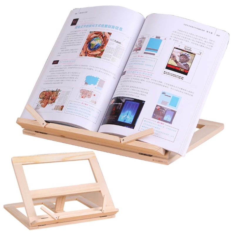 

Wooden Cook Book Stand Reading Book Recipe Holder with Page Paper Clips Foldable Station for Tablets Cell Phones