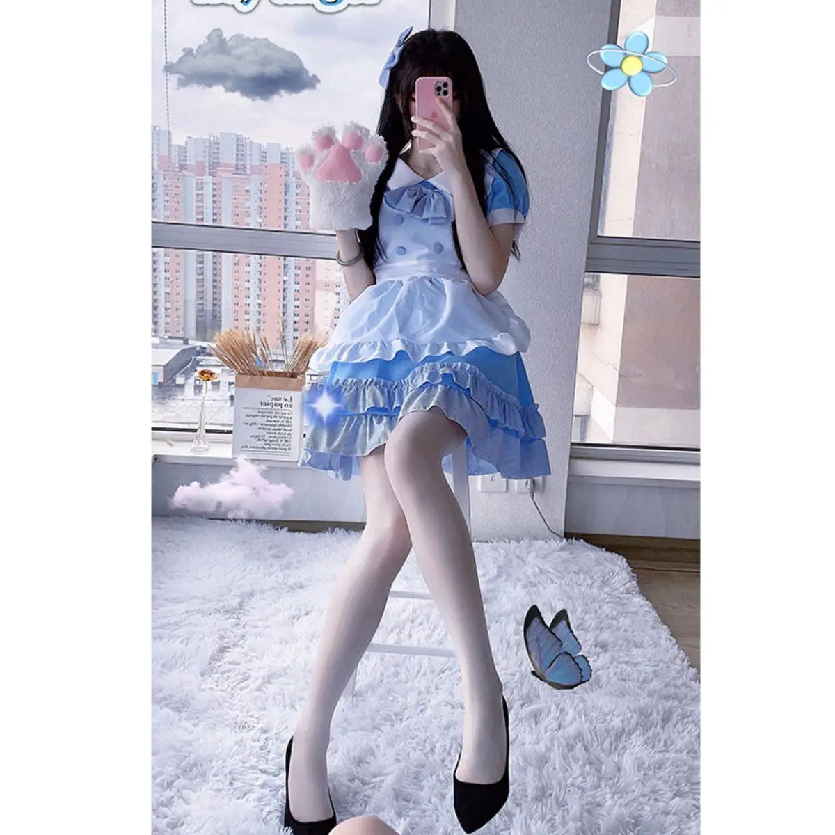 

Новое синее аниме платье косплей костюм милая японская французская Одежда Хэллоуин Маленький Дьявол-вампир горничная Лолита форма готика ...