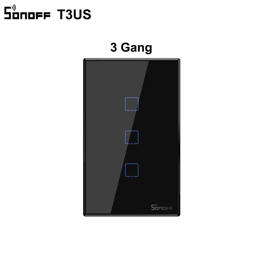 T3 US 3Gang Sonoff T3 US беспроводной RF433 Wifi настенный выключатель света черная стеклянная панель приложение пульт дистанционного управления умный дом сенсорный переключатель с Alexa Google Home - Комплект: T3 US 3Gang