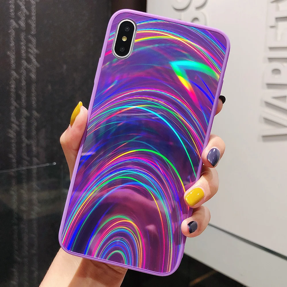 JONSNOW Голографический лазерный чехол с призмой для iPhone 11 Pro X XR XS Max чехол s 3D радужный блестящий чехол для телефона для iPhone 7 8 6S 6 Plus - Цвет: Фиолетовый