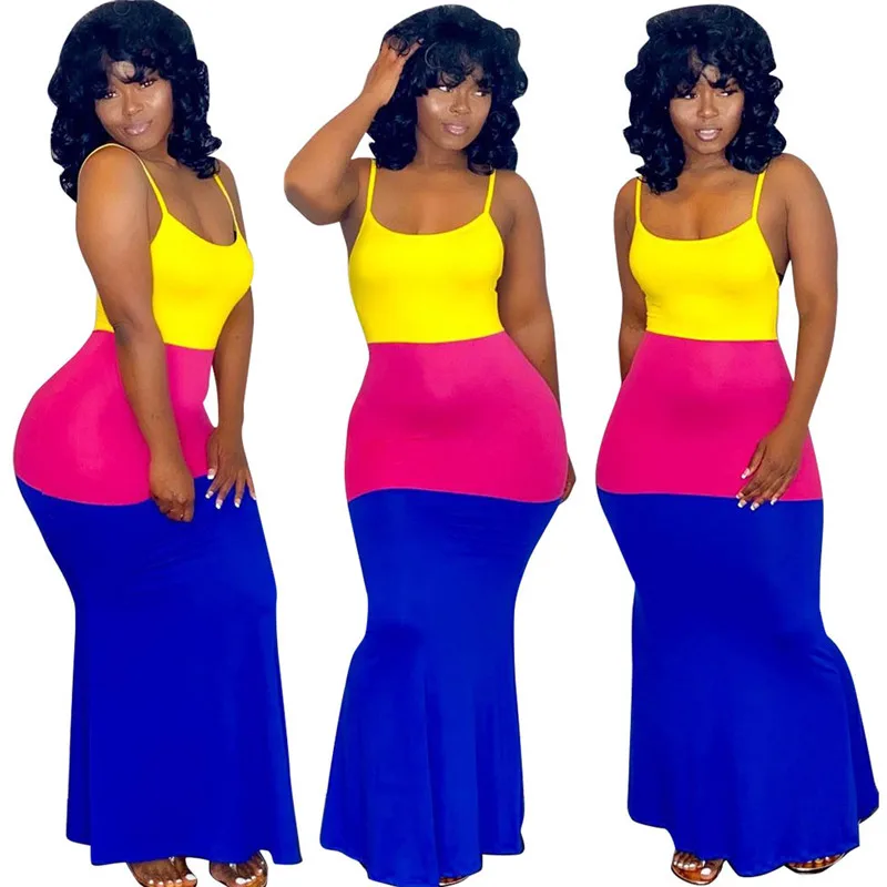 

WUHE Patchwork Color Contrast Women Bodycon Hollow Out Sexy Sleeveless Off Shoulder Package Hip Tight Party Casual Club Dresses