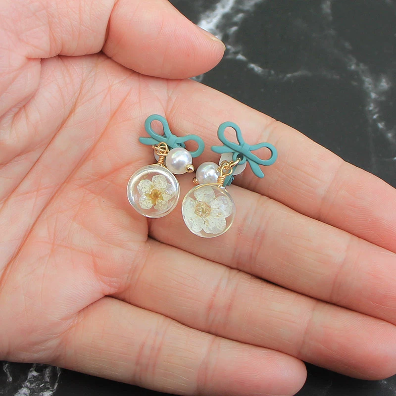 Серьги подвески в виде цветка с прозрачным бантом милые цветочные серьги без