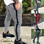 Мужские брюки стрейч, красные, зеленые, серые, в контрастную клетку
