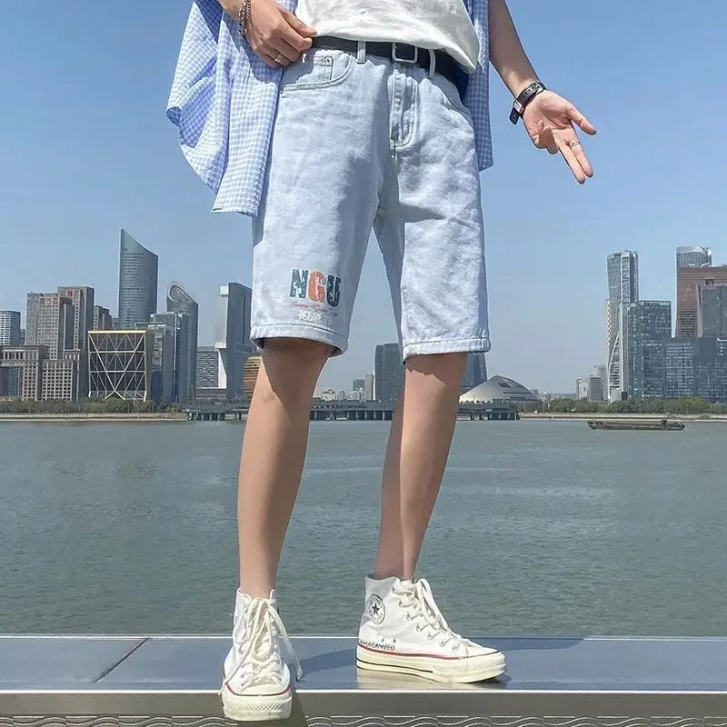 

Men's jeans baggy High waist denim trousers Wide leg cargo pants Man summer clothes straight for boy breeches fashion jean