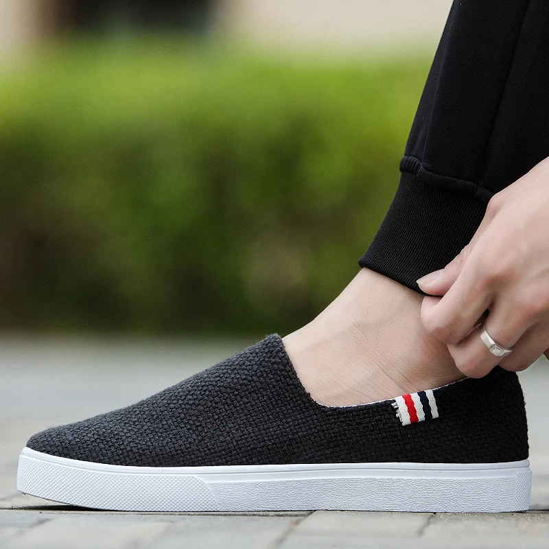 Linen Canvans Slip On Sneakers Men 2020 Spring Summer Shoes White Canvas Uomo Beige Black Sepatu Casual Pria | Обувь