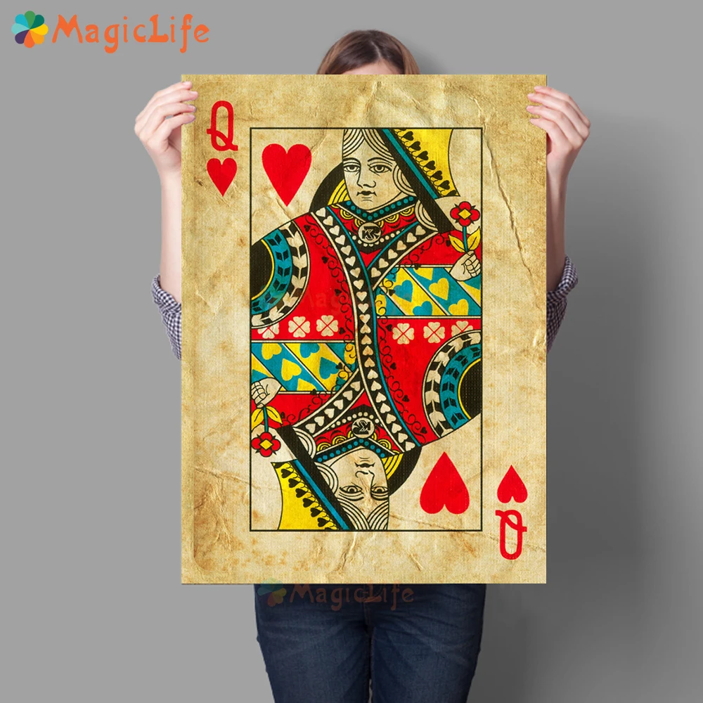 

Vintage Red Heart Queen Poker Wall Pictures For Living Room King Nordic Poster Wall Art Canvas Painting Home Decor Unframed