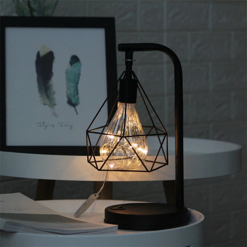 

Bedside Table Lamp Desk Lights Retro Lamps Bed Light Black Geometric Industrial Night Lighting Home Decoration Vinta Nightlight