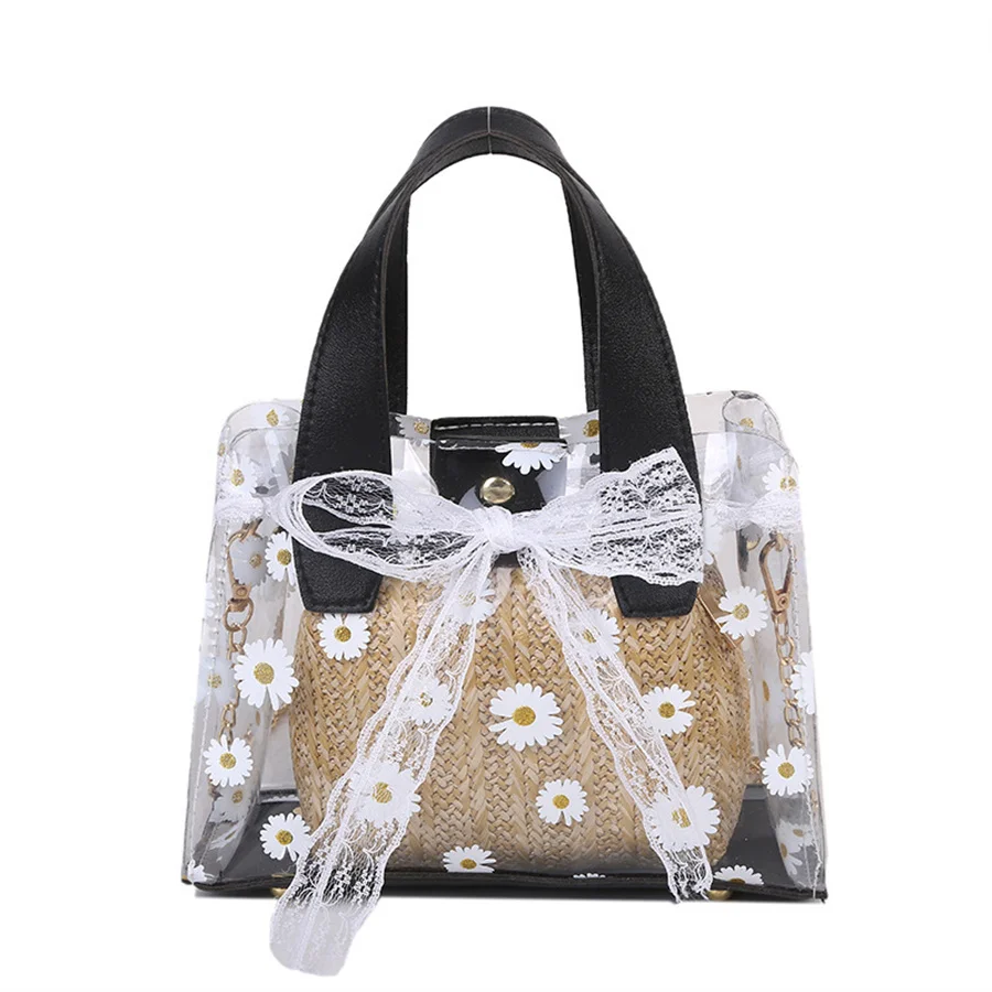 Прозрачная Плетеная соломенная сумка через плечо с цепочкой Женская квадратная