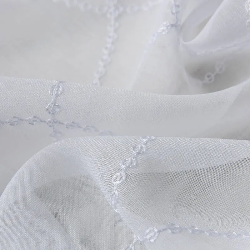 White Embroidery Tulle Curtains for Living Room Modern Geometry Curve Sheer Voile Curtain Bedroom Blind Drape Door Custom | Дом и сад