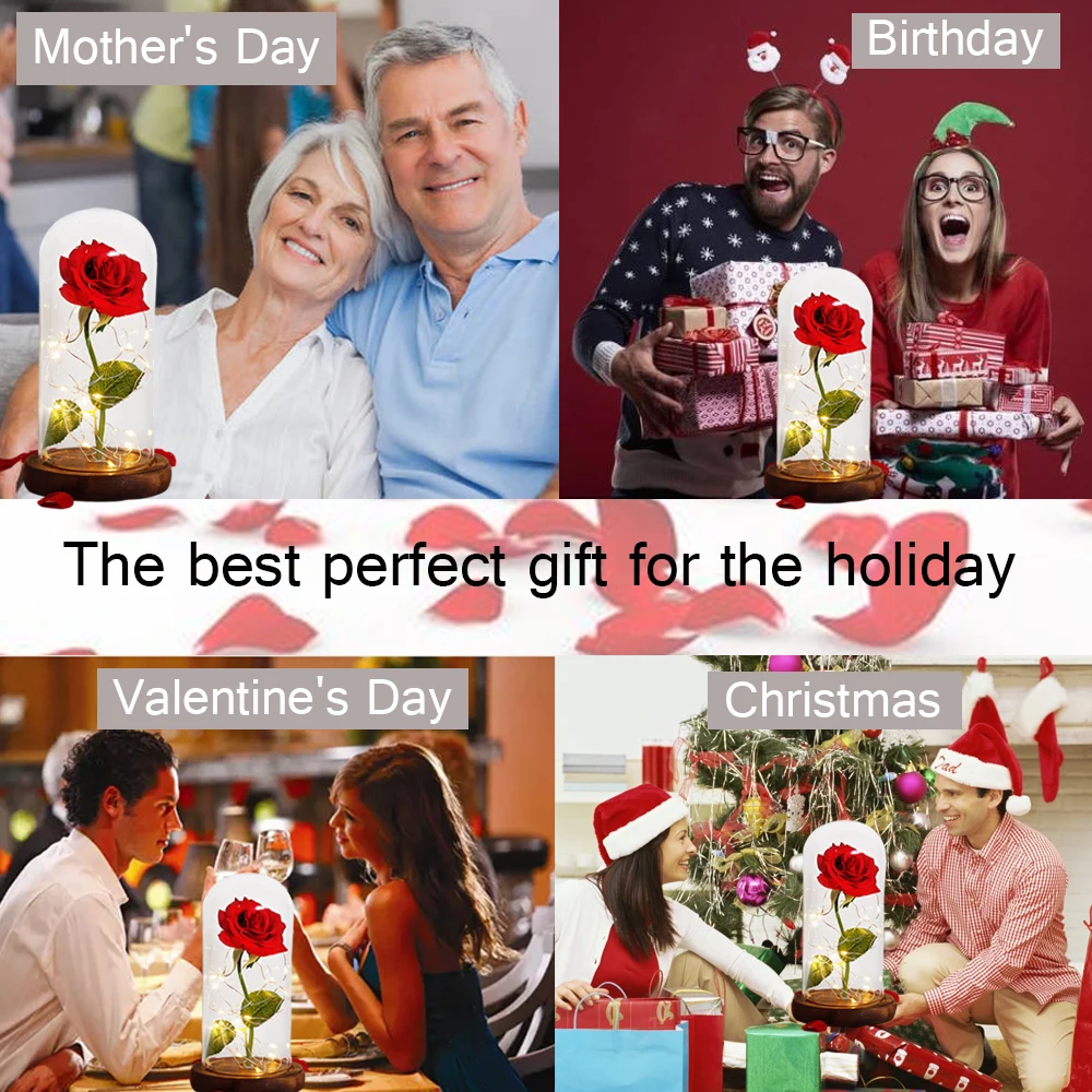 

Beauty And The Beast Rose Rose In LED Glass Dome Forever Rose Red Rose Valentine's Day Mother's Day Special Romantic Gift