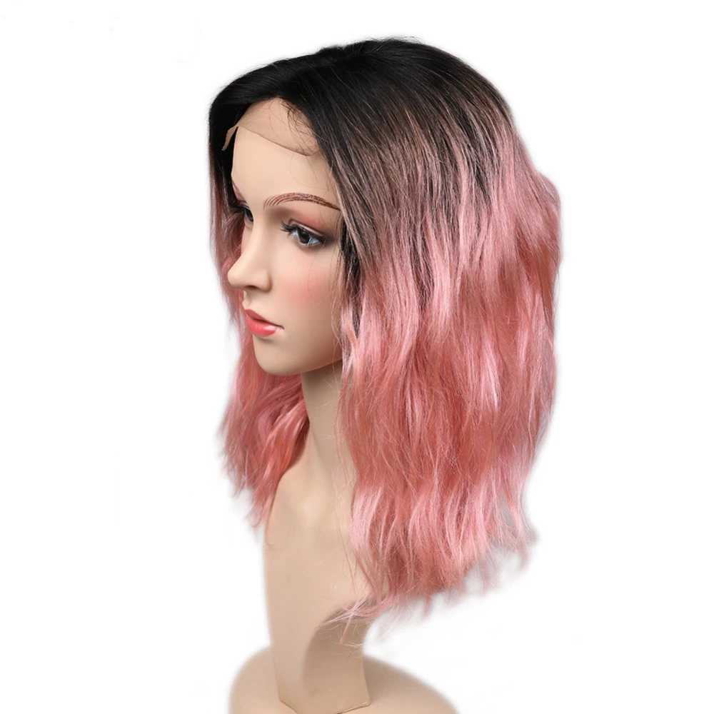 Ombre 1B розовый 13X4 кружевные передние человеческие волосы парики натуральные