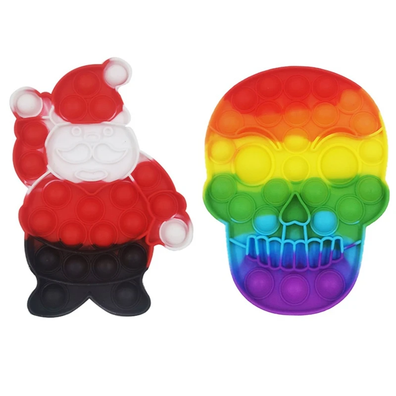 

Santa Claus Shape Christmas Decompression Toys Rianbow Silicone Skull Reliver Stress Children's Educational Toys Push Bubble
