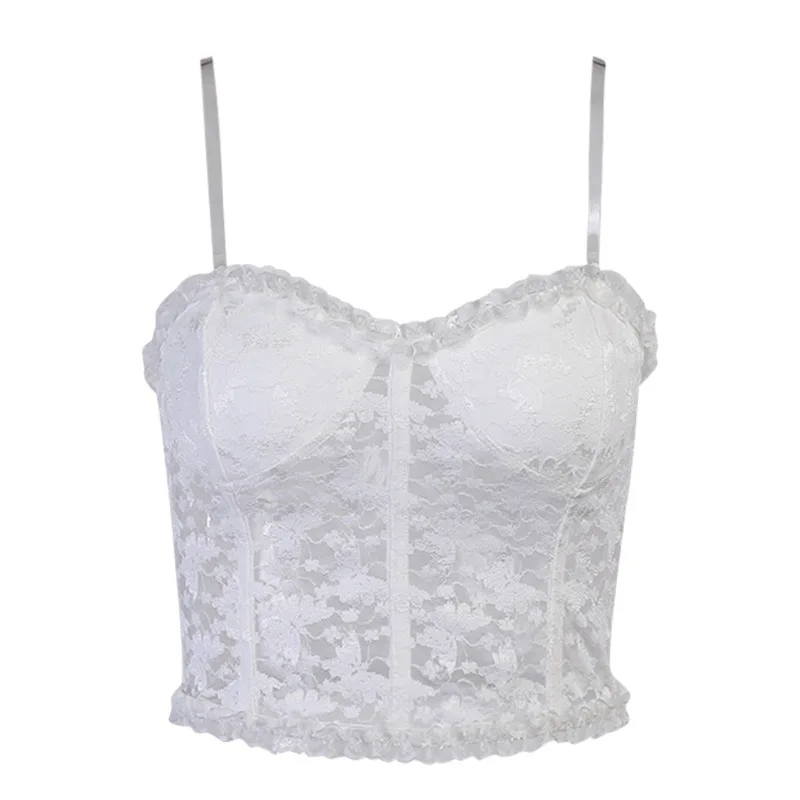 

Lace Tube Top Vest Lace Transparent Mesh Slim Hollow Black White Halter Waist Women's 2021 Korean Pop Summer Clothing y2k tops