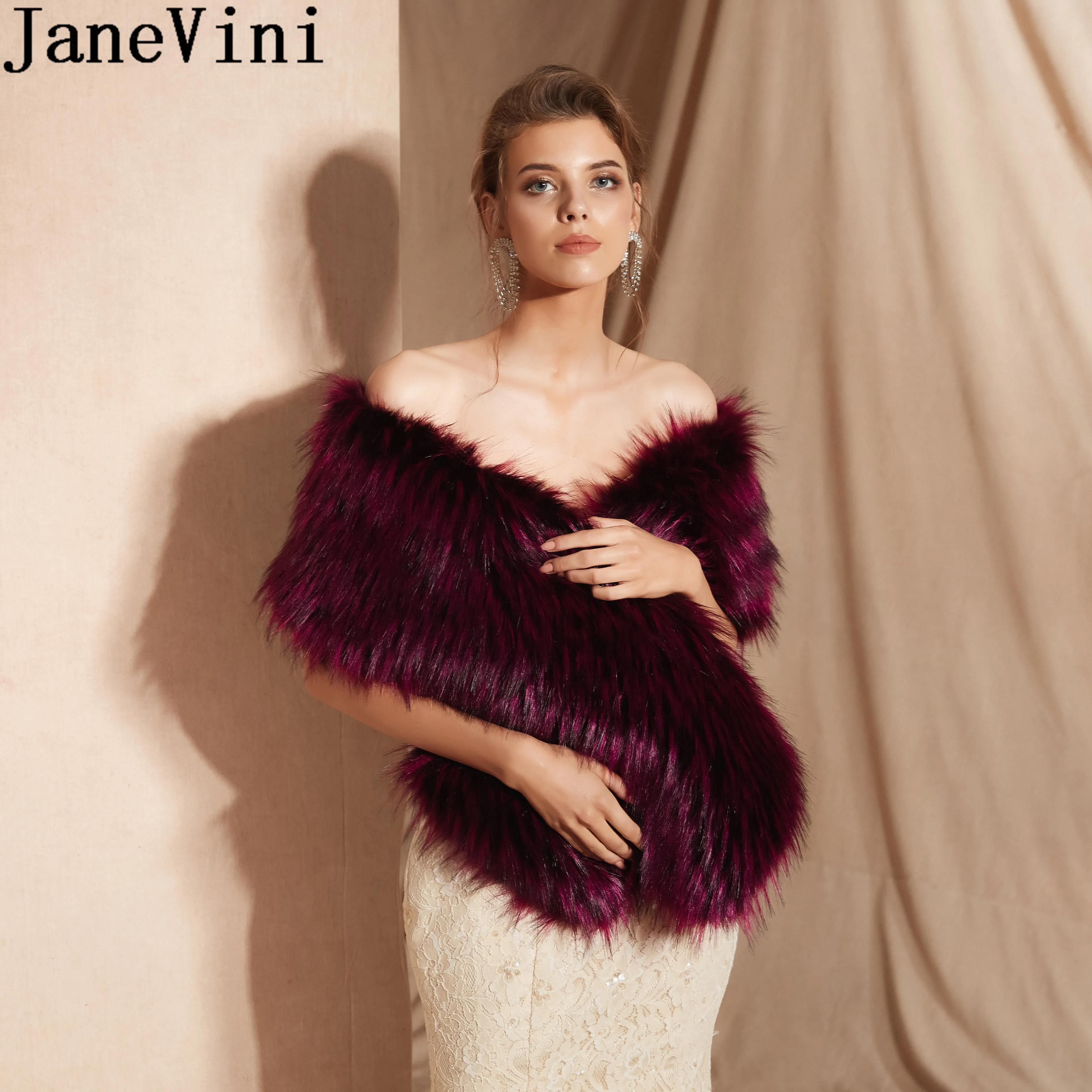 Женская накидка-болеро JaneVini винно-красная накидка из искусственного меха