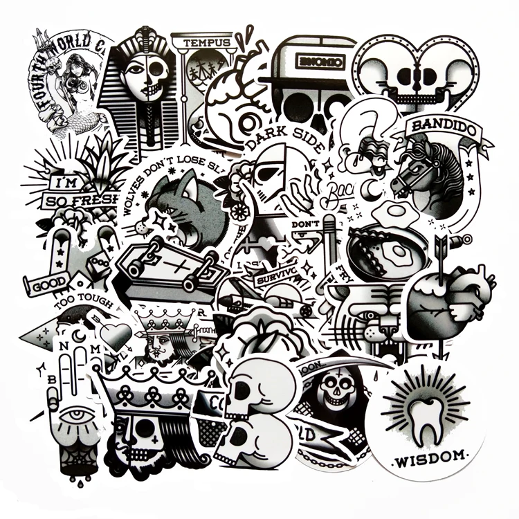 30 шт. черный белый старый школа татуировки автомобиля стикер для чемодан