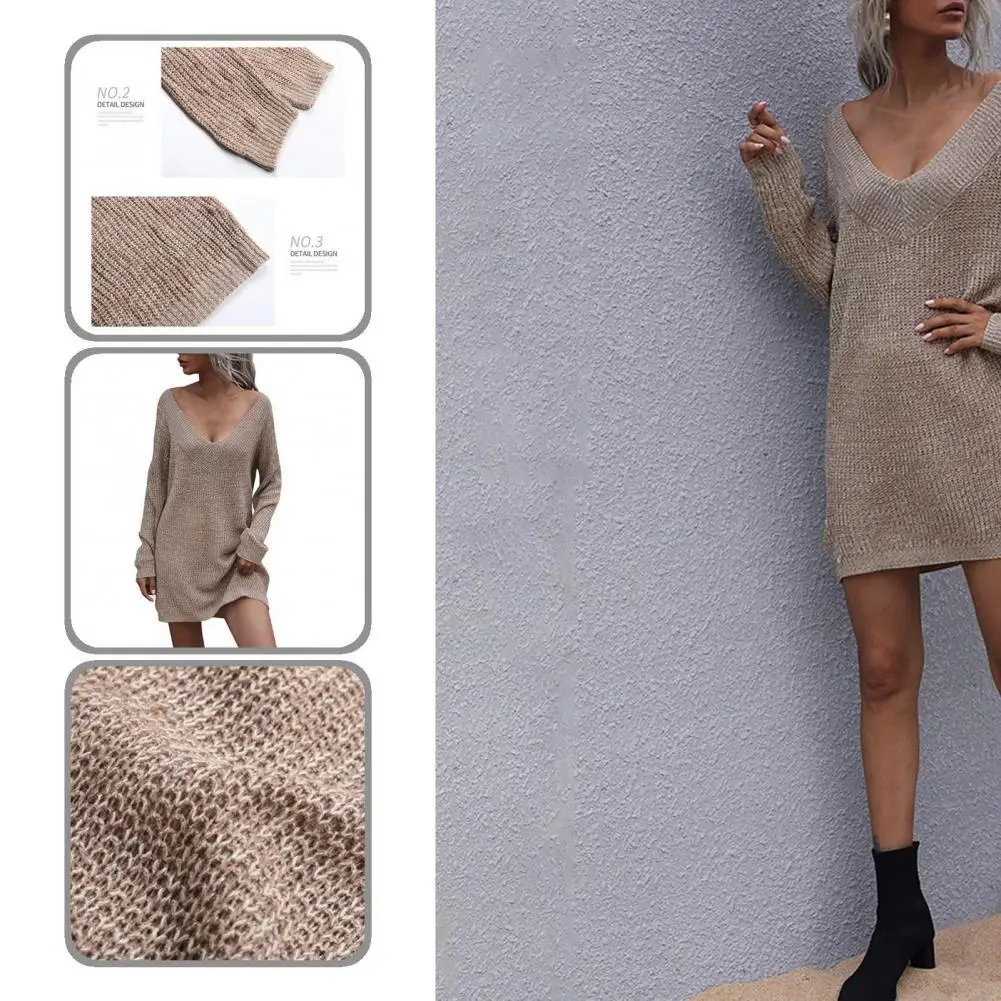 

Comfy Autumn Winter Solid Color Long Sleeve Mini Dress for Daily Wear