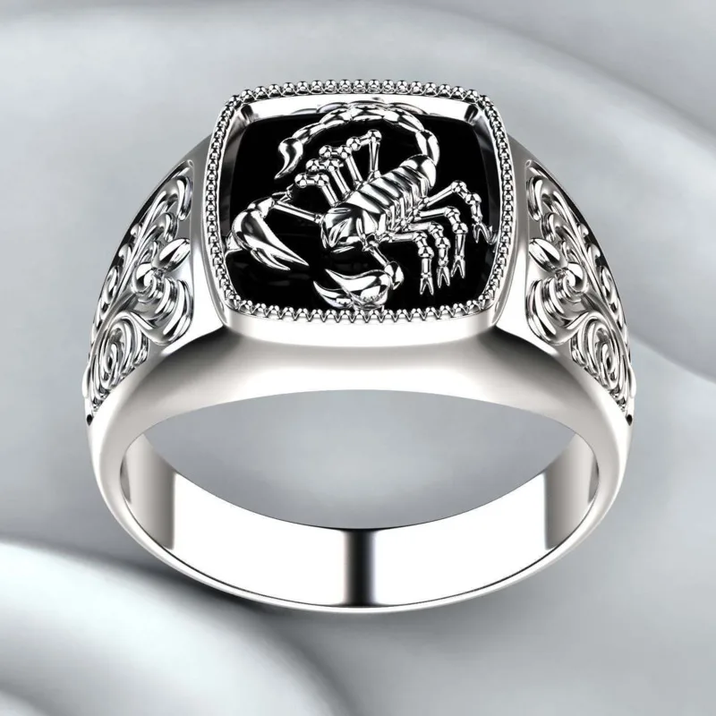 Мужские супер крутой скорпион кольца в стиле панк черного и серебристого цвета