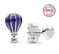 hot free shipping real 925 sterling silver earring air balloon heart silver stud earrings for women wedding gift jewelry