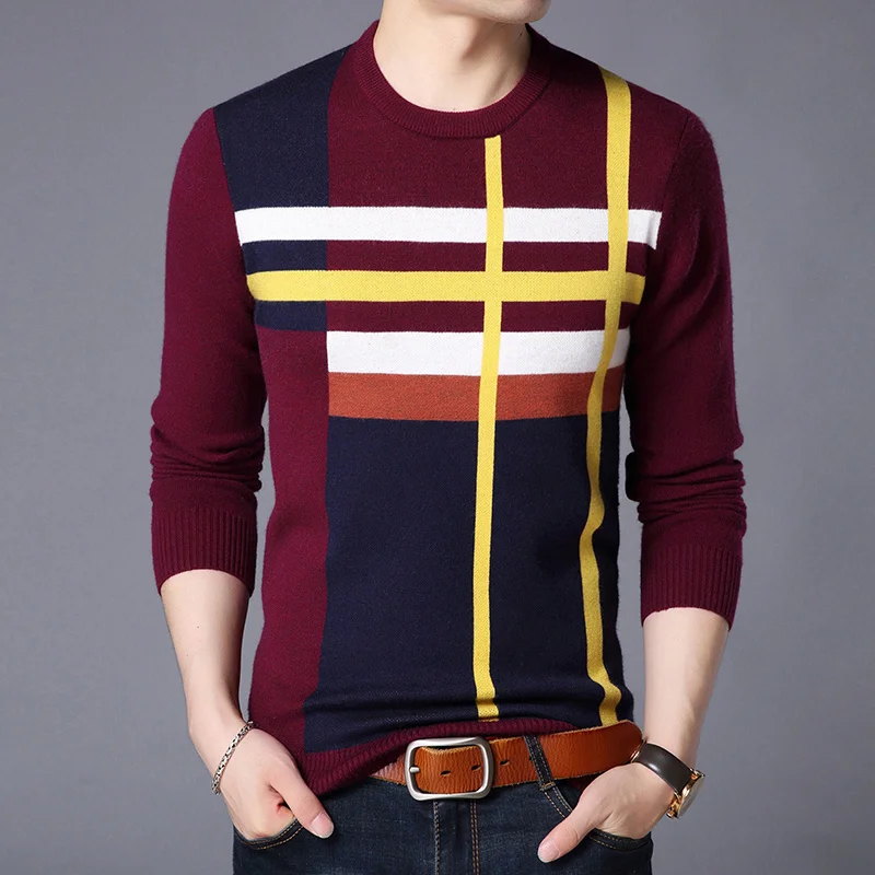

Мужской приталенный пуловер, трикотажный шерстяной джемпер с круглым вырезом, корейский стиль, повседневная одежда для зимы, 2021