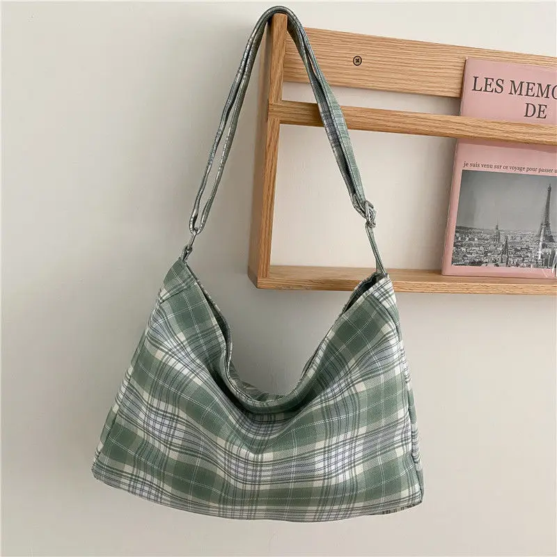

Casual Plaid Crossbody Bags For Women Large Capacity Canvas Shoulder Bag High Quality Girls Shopping Travel Pack Cloth Handbags
