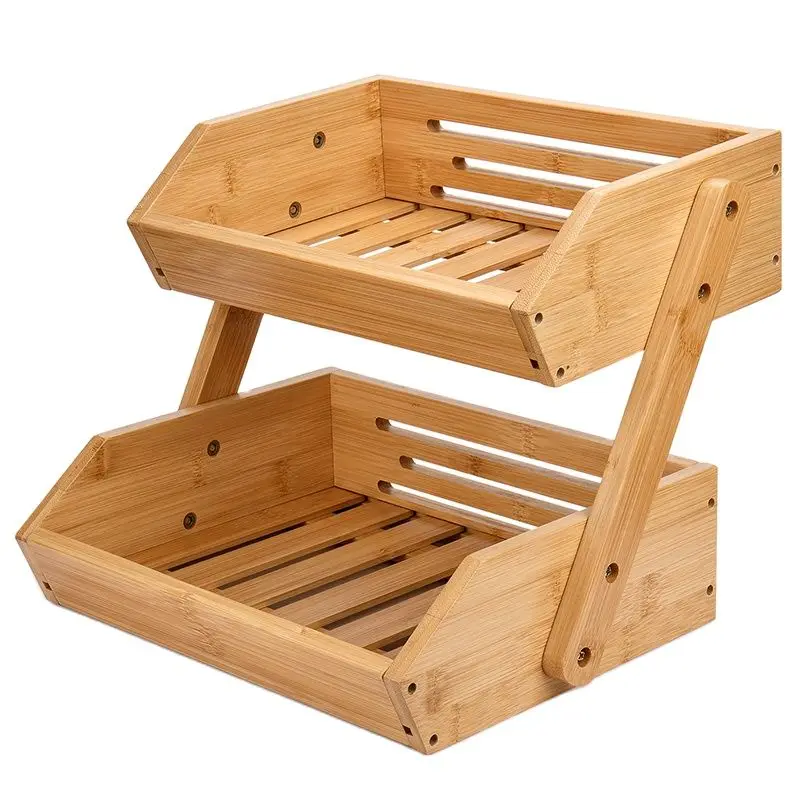 

Fruit Basket 2 Tire Bamboo Storage Shelf Breathable Removable Food Container Kitchen Fresh Fruit Vegetable Accessories