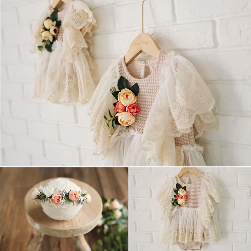 Детская одежда для фотосессии кружевная юбка с цветочным рисунком ручной работы