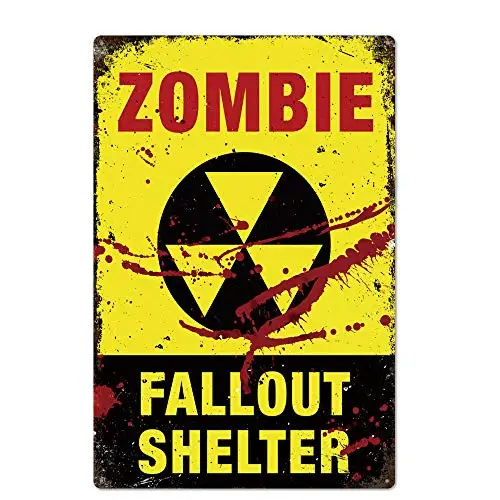 

Original Retro Design Zombie Fallout Shelter Tin Metal Signs Wall Art | Thick Tinplate Print Poster Wall Decoration For Garage