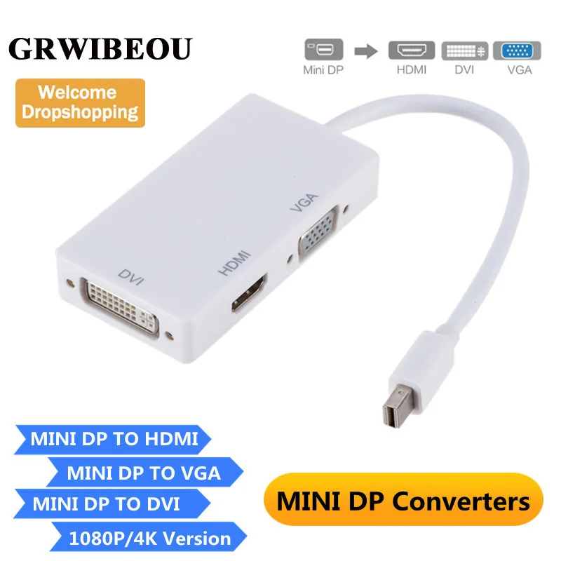 Адаптер 3 в 1 Mini DP DisplayPort HDMI-совместимый адаптер VGA DVI мини кабель конвертер для MacBook