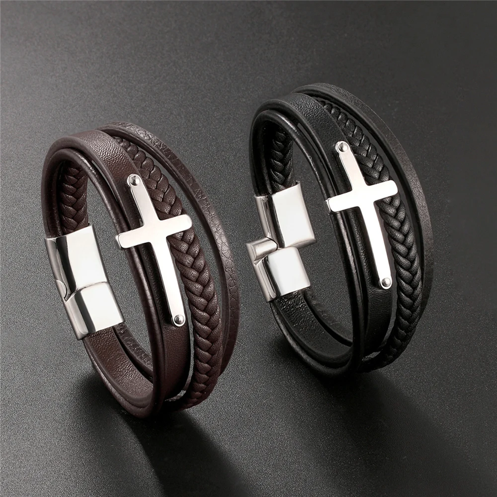 Новый дизайн панк яловка многослойный Шарм Кожаный браслет на запястье мужские