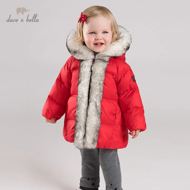 DB11788 dave bella/зимнее шерстяное пуховое пальто для маленьких девочек верхняя одежда