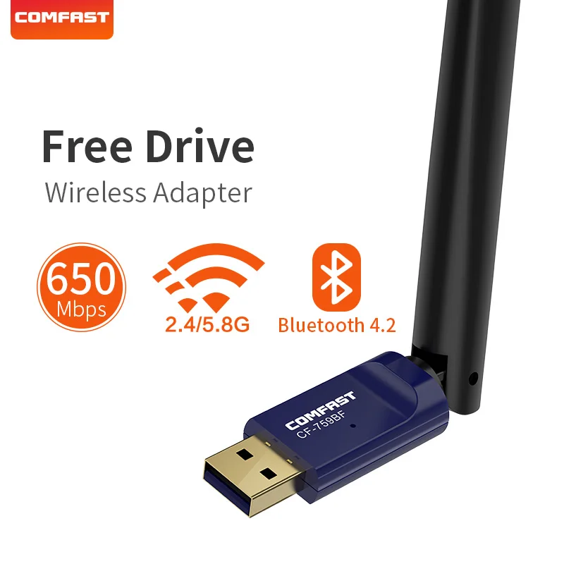 Двухдиапазонный 2 4 и 5 8 ГГц wifi Bluetooth адаптер 6 дБи Антенна 650 Мбит/с Бесплатный