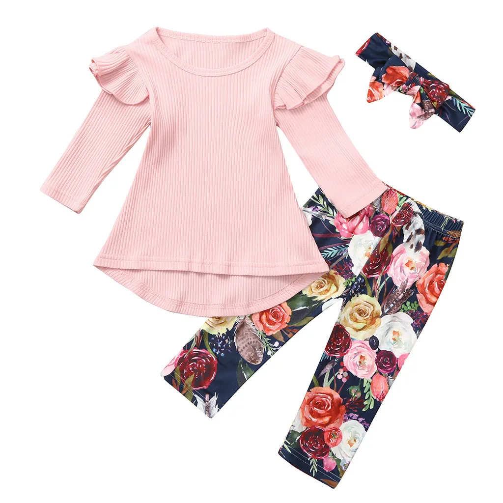 Одежда для маленьких девочек детское платье футболка Топы штаны с цветочным