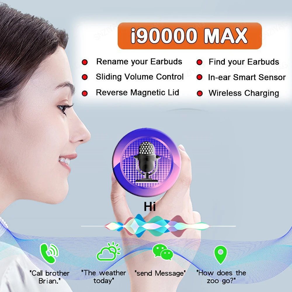 I90000MAX TWS Arie 2, беспроводные наушники, 8D, супер бас, Bluetooth 5,0, наушники, раздвижные, регулировка громкости, наушники PK i5000 i9000tws