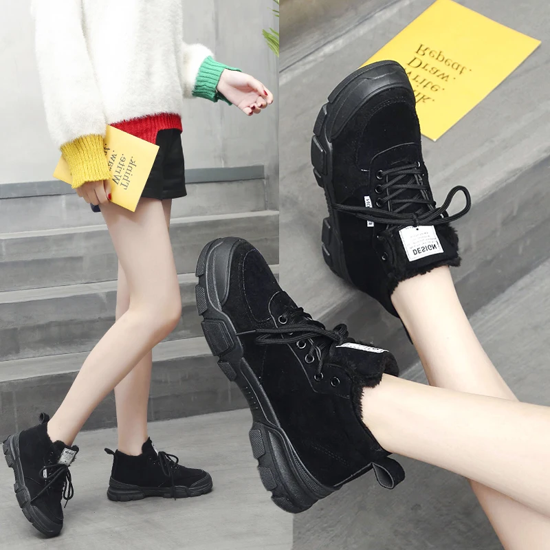 Weweya Suede Woman Running Shoes Outdoors Warm Plush Snow Boots Winter Fur Inside Comfortable Sport Sneakers High Top zapatillas | Спорт и