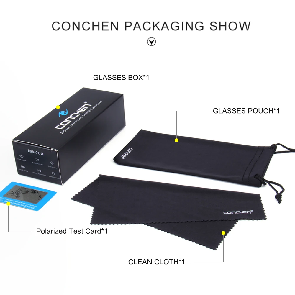 Мужские и женские классические поляризационные солнцезащитные очки CONCHEN UV400 2019 |