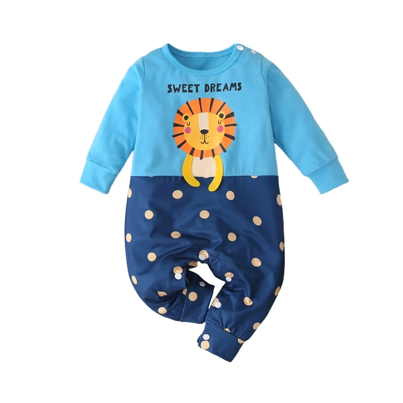 

2021 Baby Romper Newborn Boys Spring Long-Sleeved Letter Lion Printed Dots Cotton Romper One Piece Jumpsuit High Quality Clothes