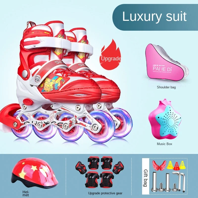 

The Skating Shoes Children's Full Set Boys and Girls Skates Roller Skating Adjustable Large and Small Size Beginner