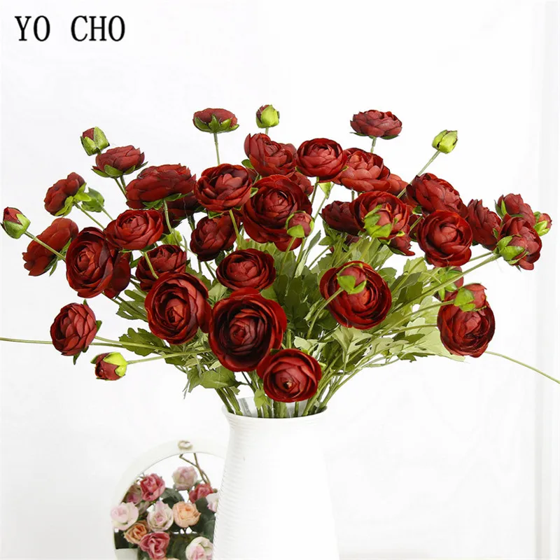 

YO CHO 1 bunch of 4 camellia artificial flowers home decoration silk cloth fake flower congratulation simulation flower