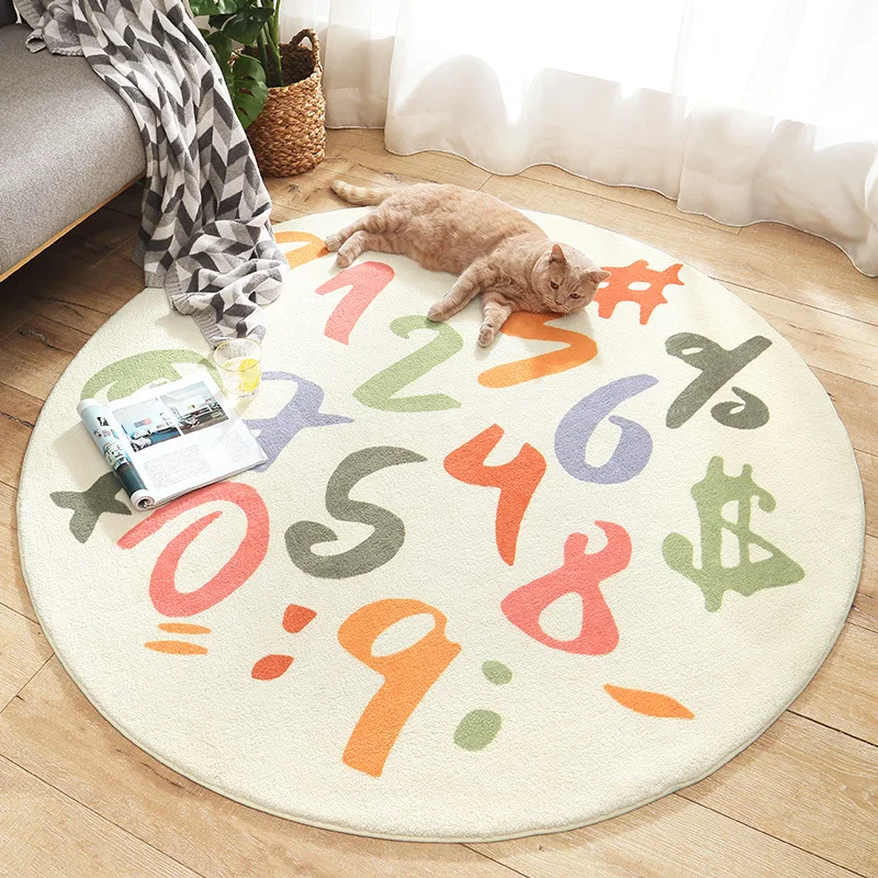 

Rug Cartoon Round Lambhair Home Living Room Non-slip Carpet Mat Home Sofa Bedroom With Tatami Bed Blanket
