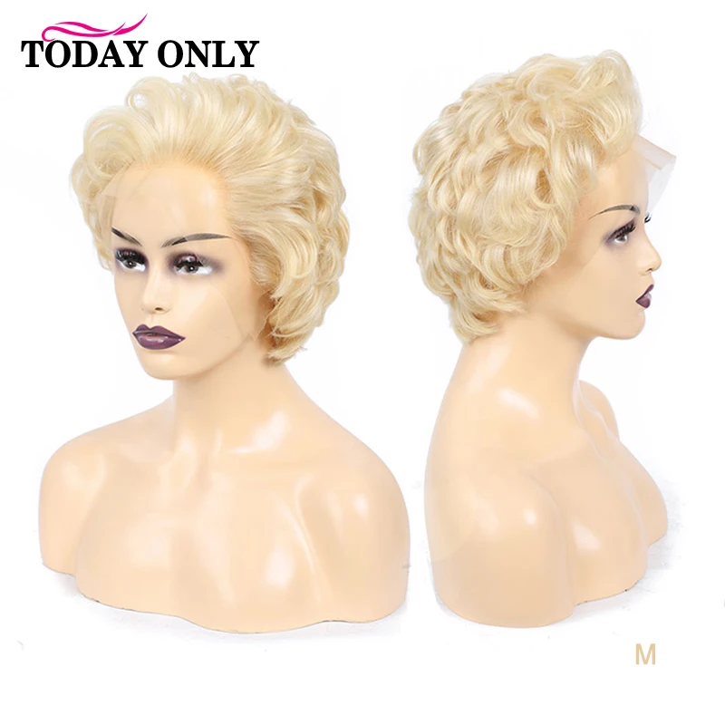 

613 блонд кружевной передний парик короткие парики из человеческих волос для черных женщин 13х4 бразильские волосы парик фронта шнурка Remy свободная волна Pixie Cut парик