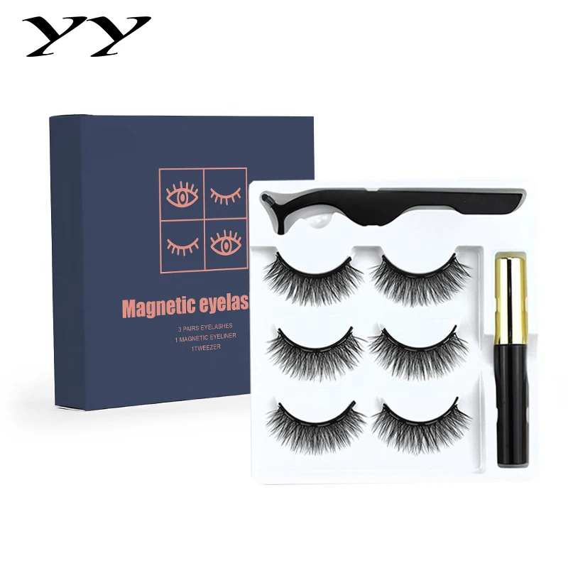

3 Pairs of 3D Magnetic False Eyelashes by handmade & Magnetic Eyeliner Waterproof &Tweezer Professional makeup tools set/kits