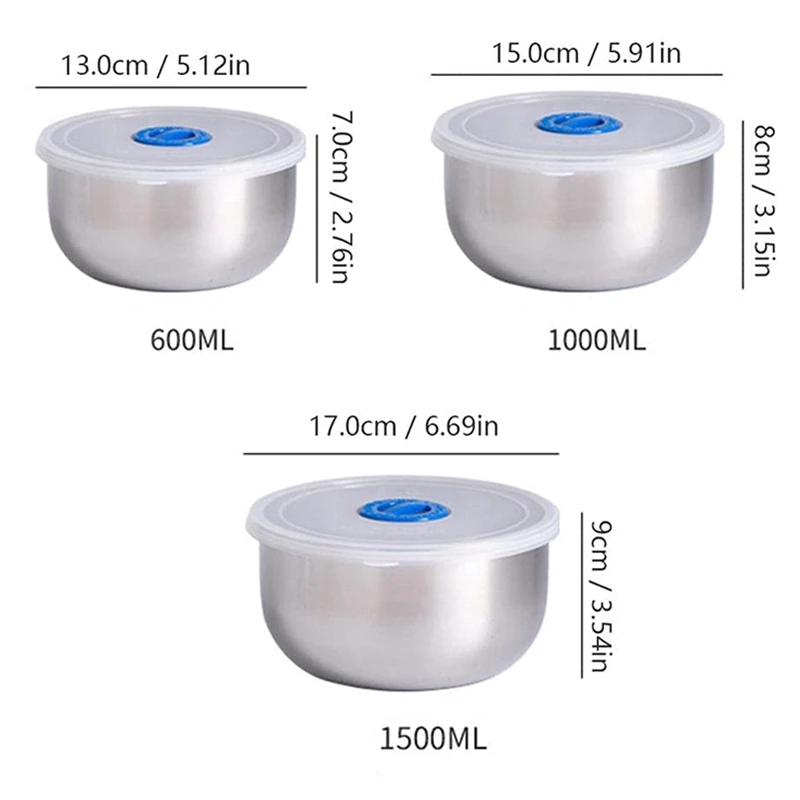

3 Pcs Mixing Bowl,Stainless Steel Non-Slip Serving Bowls,Stackable Salad Bowls,with Airtight Lids,for Kitchen Mixing,Etc