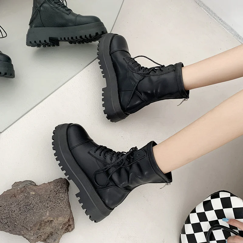 

Женские дизайнерские ботинки со шнуровкой, коричневые ботинки на плоской подошве, с круглым носком, обувь для осени и зимы, 2021