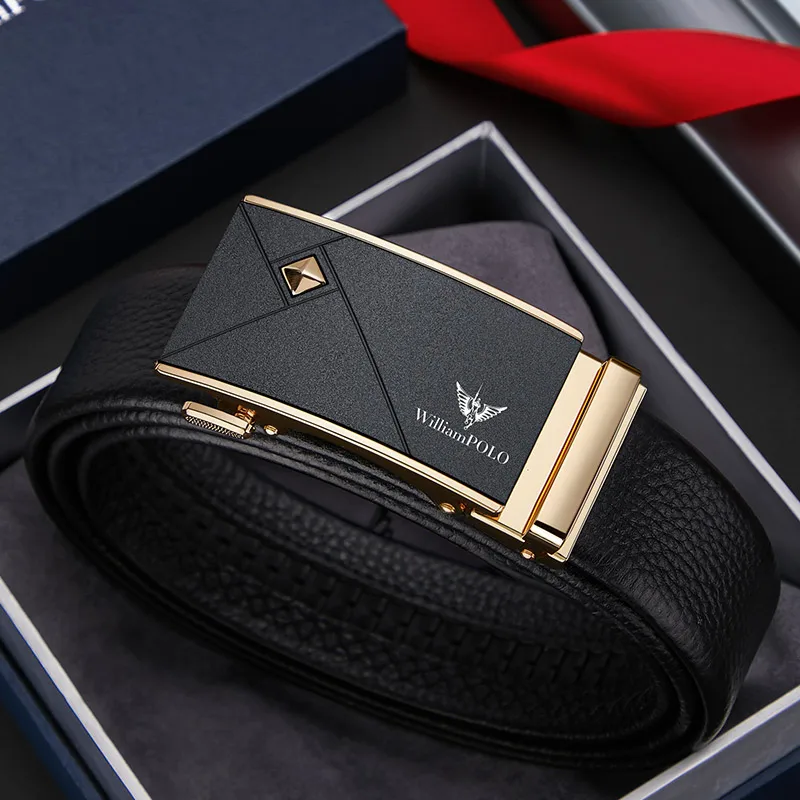 Genuine Leather Men Belt Alloy Automatic Buckle Fashion Luxury Brand Cow Leather Belt for Male Gold Business Casual Alloy Belt