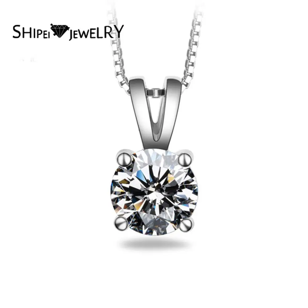 

Shipei Fashion 925 Sterling Silver Round White Greated Moissanite Diamonds Wedding Fine Jewelry Engagement Pendant Necklace