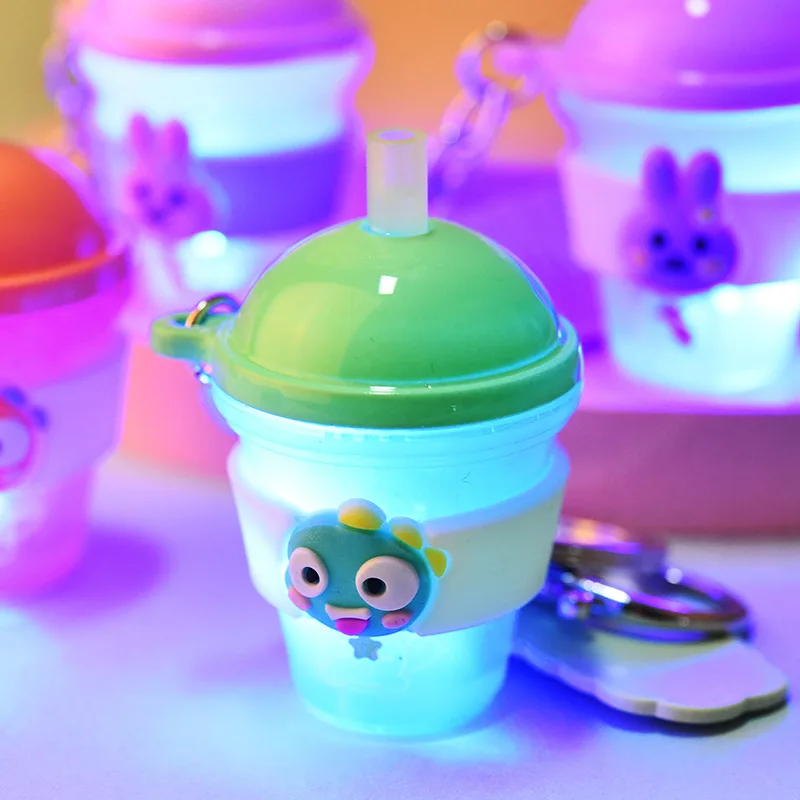 

New Creative Luminous Animal Milk Tea Cup Keychain Cartoon Cute Bag Car Pendant Couple Gift Cartoon Key Ring Accessories