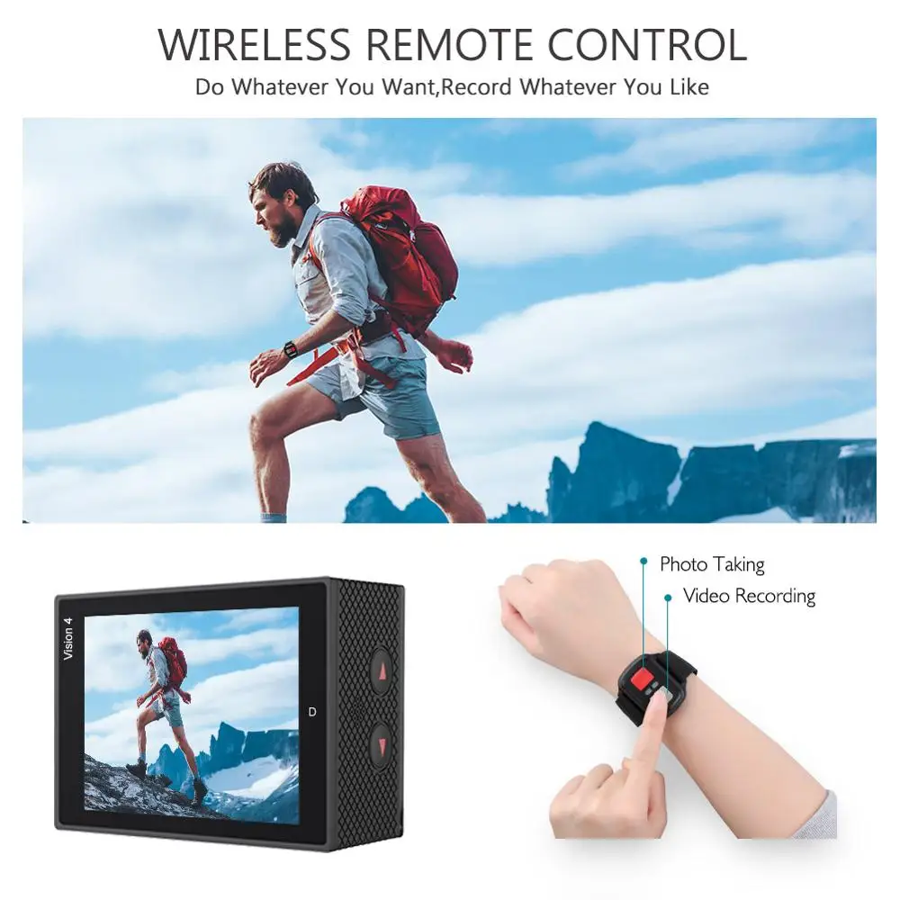 Экшн-камера AKASO 4 K/30fps anti shake EIS, 16 Мп, подводная камера, WiFi, Спортивная камера, поддержка внешнего микрофона, DragonTouch Vision 4