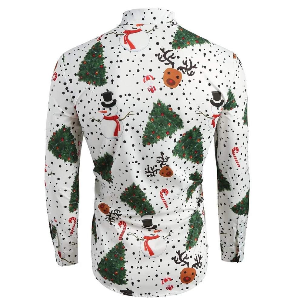 Для мужчин рубашка снежинки Рождественская Печать оленей Повседневное с длинным